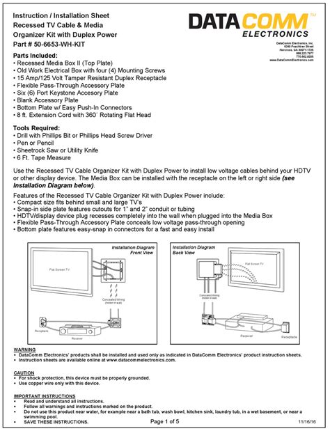 Instruction / Installation Sheet DataComm Electronics 50 